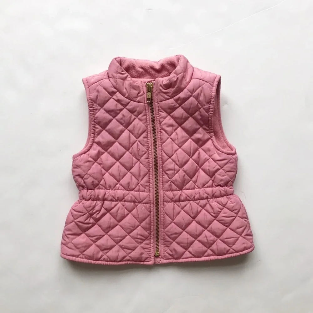 Old Navy pink fleece lined quilt stitched vest EUC 12-18 months